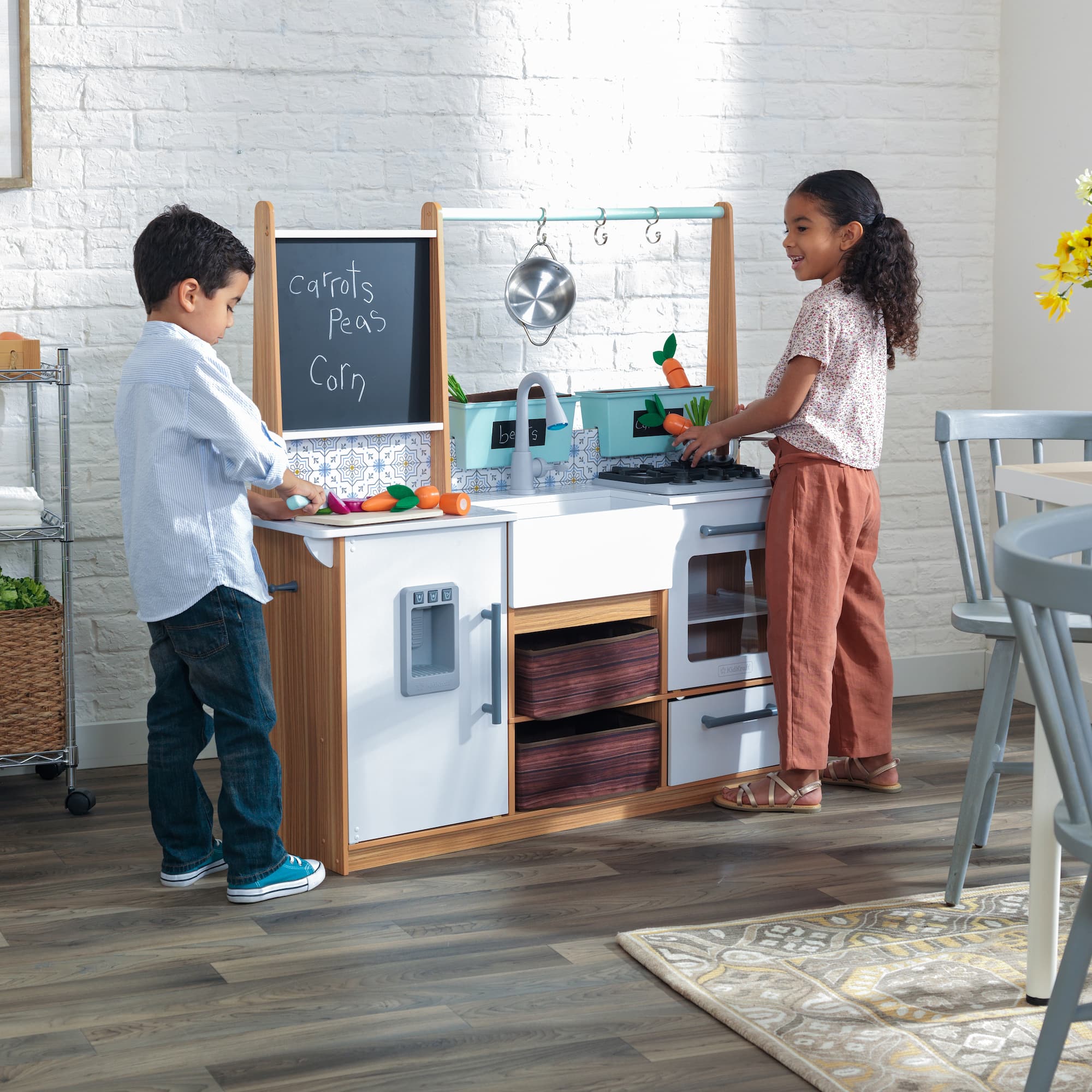 KidKraft Farmhouse Play Kitchen with 18 Piece Accessory Play Set